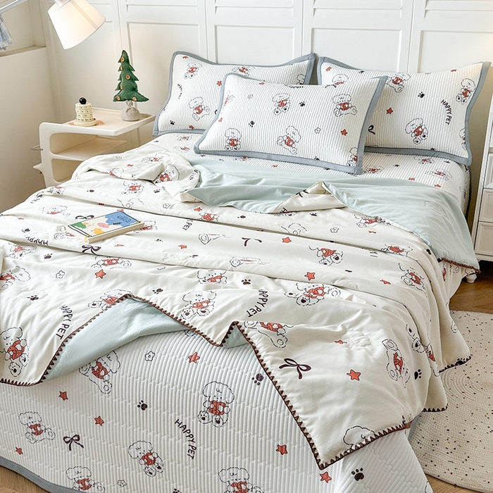 91家纺网 家纺一手货源 找家纺 卡罗兰 2026新款卡通印花凉席双面可用冰丝凉席床盖单件三四件套 小奶狗