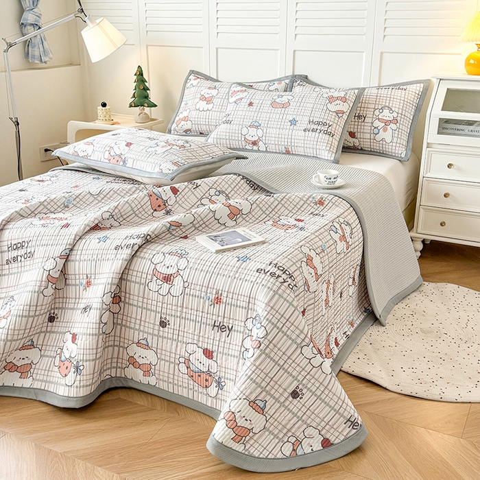 91家纺网 家纺一手货源 找家纺 卡罗兰 2026新款卡通印花凉席双面可用冰丝凉席床盖单件三四件套 快乐狗