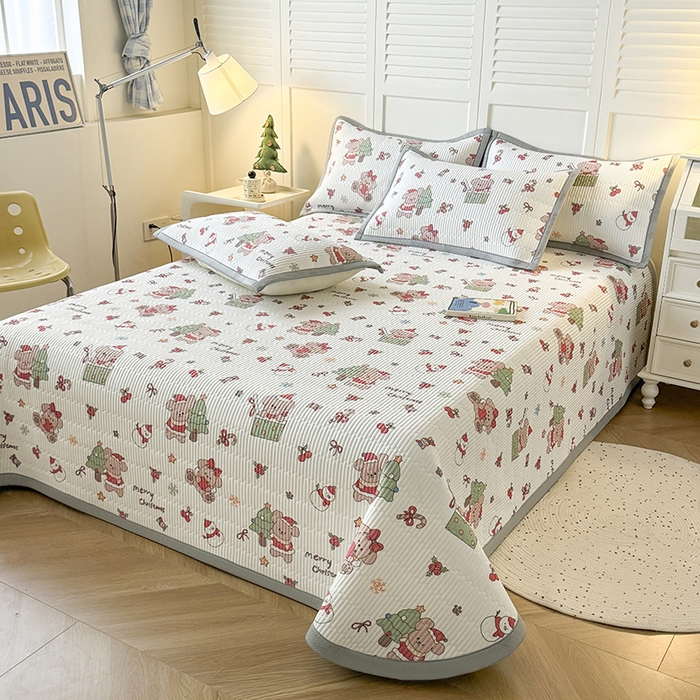 卡罗兰 2026新款卡通印花凉席双面可用冰丝凉席床盖单件三四件套 圣诞熊