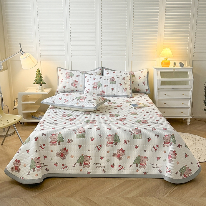 91家纺网 家纺一手货源 找家纺 卡罗兰 2026新款卡通印花凉席双面可用冰丝凉席床盖单件三四件套 圣诞熊