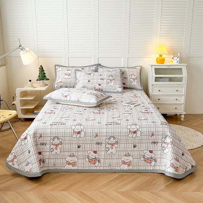 91家纺网 家纺一手货源 找家纺 卡罗兰 2026新款卡通印花凉席双面可用冰丝凉席床盖单件三四件套 快乐狗