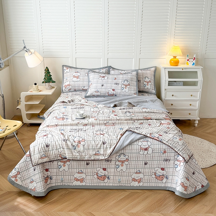 91家纺网 家纺一手货源 找家纺 卡罗兰 2026新款卡通印花凉席双面可用冰丝凉席床盖单件三四件套 快乐狗