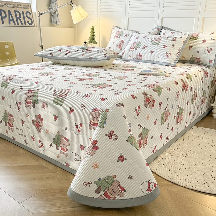 91家纺网 家纺一手货源 找家纺 卡罗兰 2026新款卡通印花凉席双面可用冰丝凉席床盖单件三四件套 圣诞熊