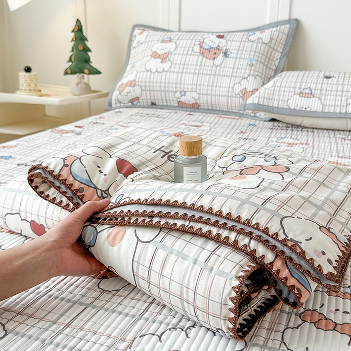 91家纺网 家纺一手货源 找家纺 卡罗兰 2026新款卡通印花凉席双面可用冰丝凉席床盖单件三四件套 快乐狗