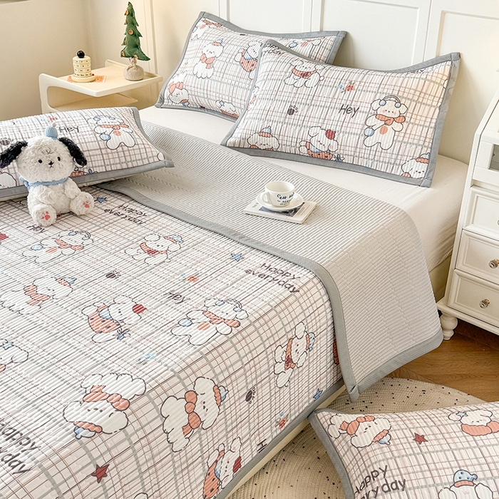 91家纺网 家纺一手货源 找家纺 卡罗兰 2026新款卡通印花凉席双面可用冰丝凉席床盖单件三四件套 快乐狗