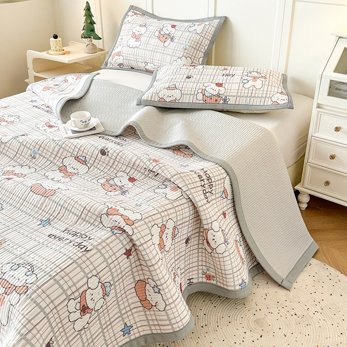 91家纺网 家纺一手货源 找家纺 卡罗兰 2026新款卡通印花凉席双面可用冰丝凉席床盖单件三四件套 快乐狗