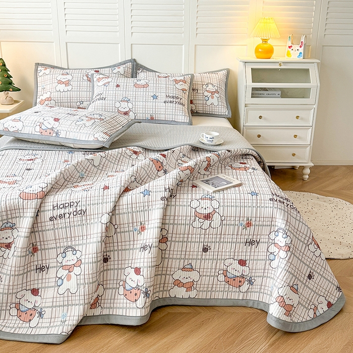 91家纺网 家纺一手货源 找家纺 卡罗兰 2026新款卡通印花凉席双面可用冰丝凉席床盖单件三四件套 快乐狗