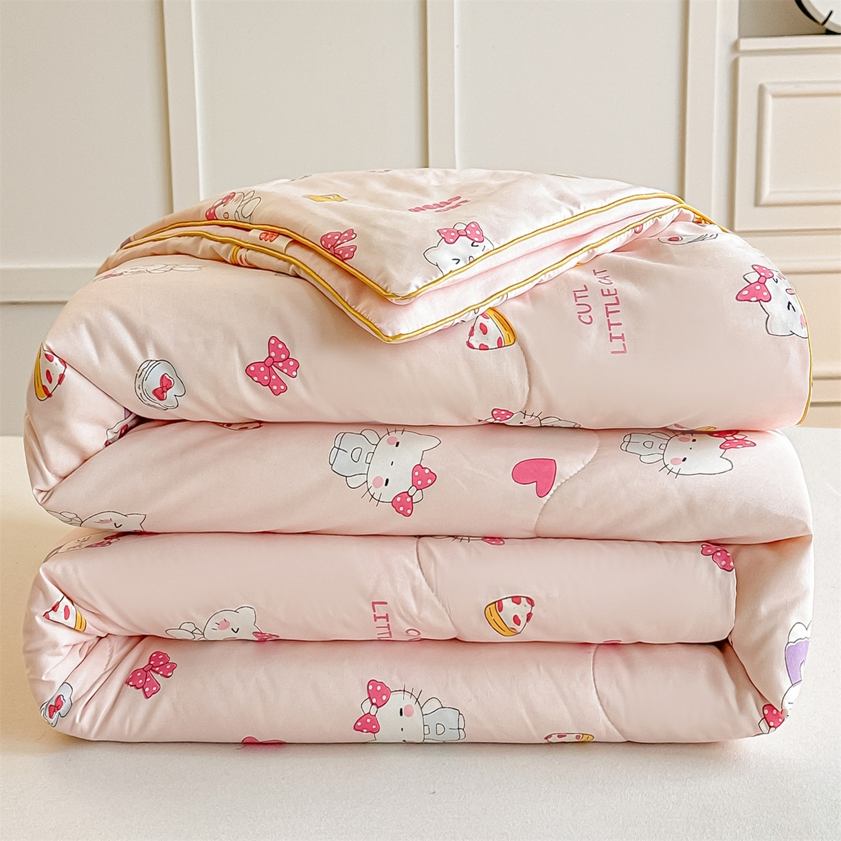 91家纺网 家纺一手货源 找家纺 招财星家纺 2026新款A类水洗棉皱绉纱夏被空调被印花夏凉被子被芯（带质检报告买家秀） 桃粉凯蒂猫