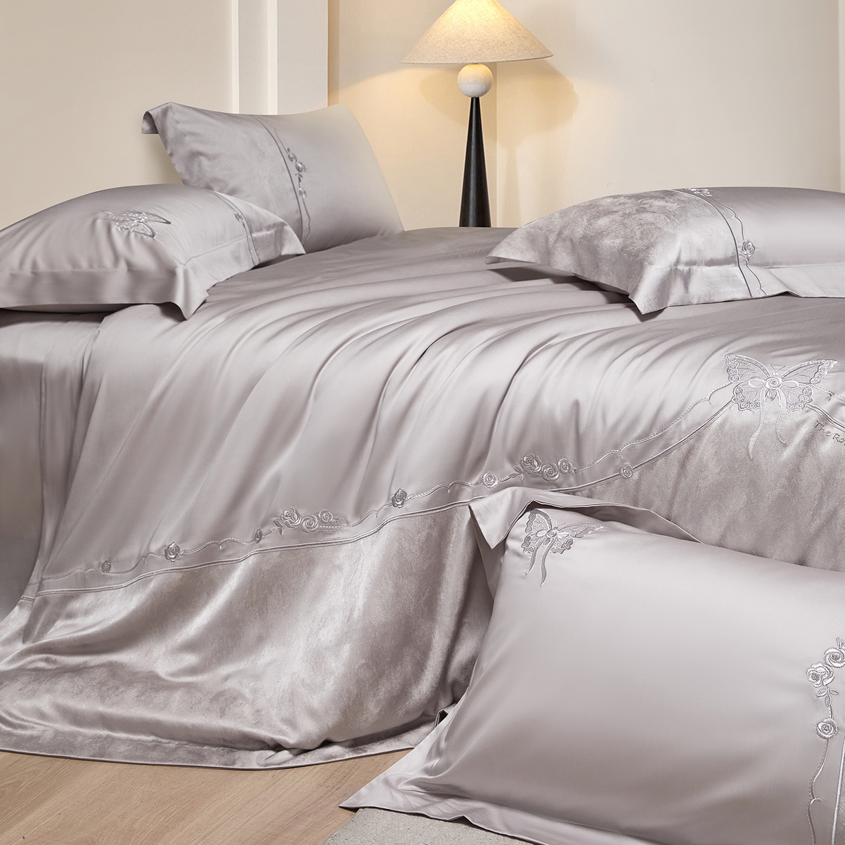 91家纺网 家纺一手货源 找家纺 蒂爵 2026新款天丝棉提花四件套 高级灰