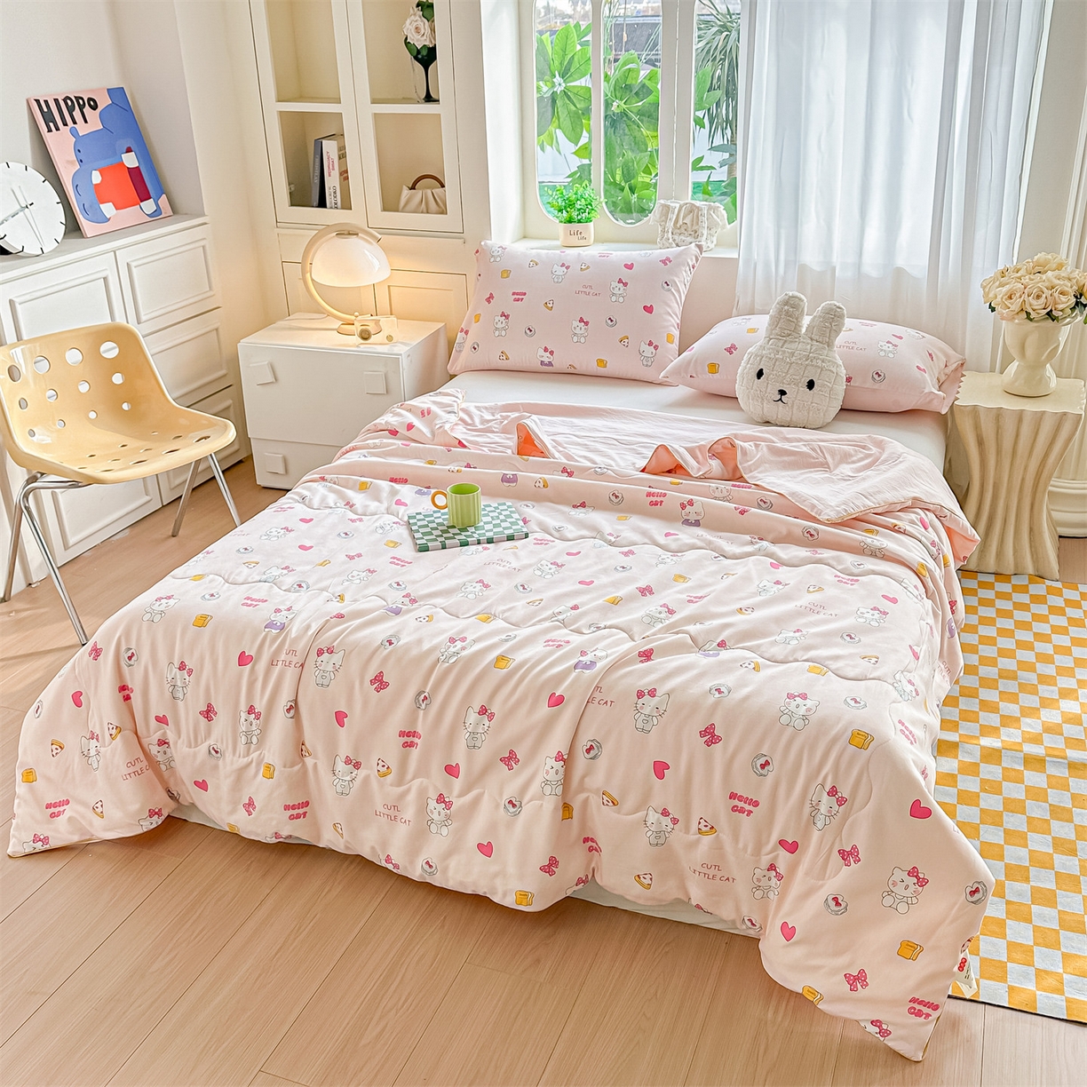 91家纺网 家纺一手货源 找家纺 招财星家纺 2026新款A类水洗棉皱绉纱夏被空调被印花夏凉被子被芯（带质检报告买家秀） 桃粉凯蒂猫