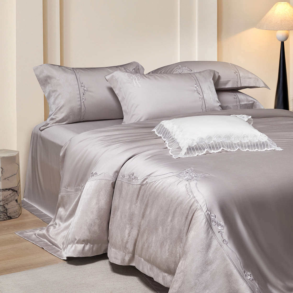 91家纺网 家纺一手货源 找家纺 蒂爵 2026新款天丝棉提花四件套 高级灰