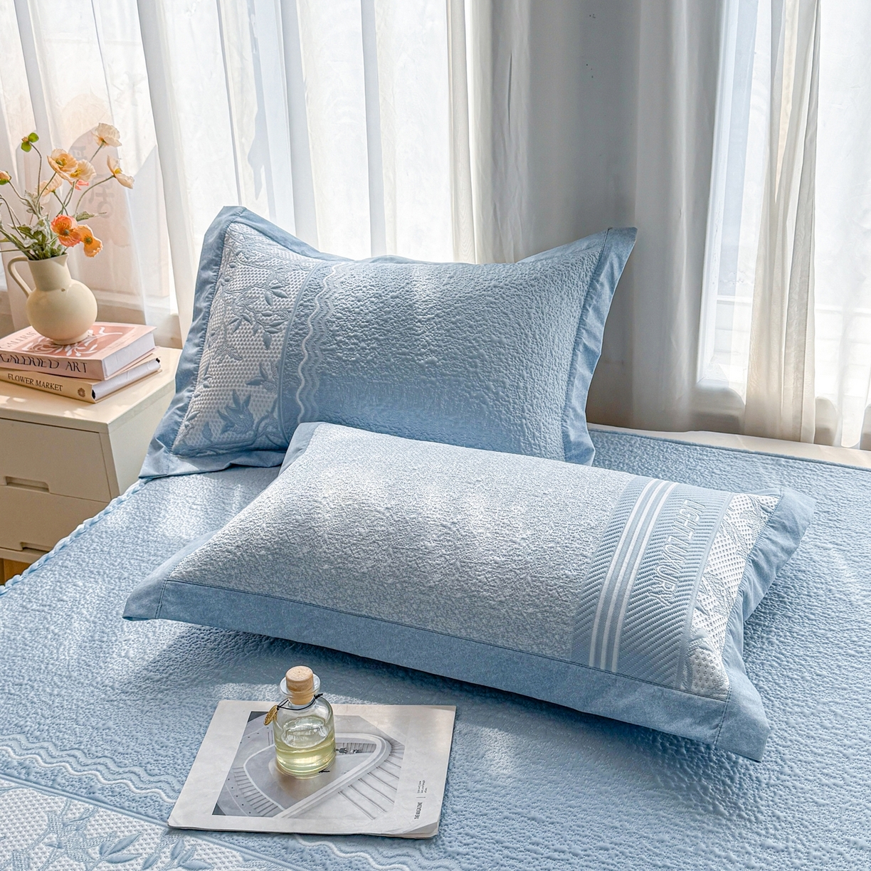 91家纺网 家纺一手货源 找家纺 （总）席都凉席工厂店 2026年轻奢高克重豆豆凉席夏季凉感冰丝提花床裙款三件套-奢序