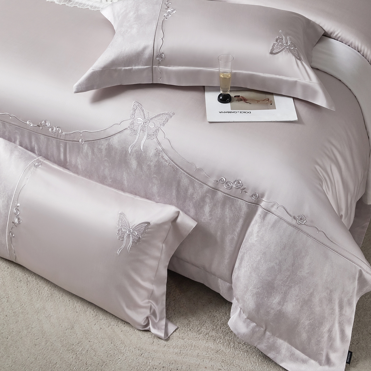 91家纺网 家纺一手货源 找家纺 蒂爵 2026新款天丝棉提花四件套 高级灰