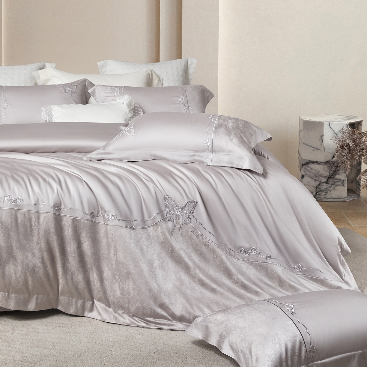 91家纺网 家纺一手货源 找家纺 蒂爵 2026新款天丝棉提花四件套 高级灰