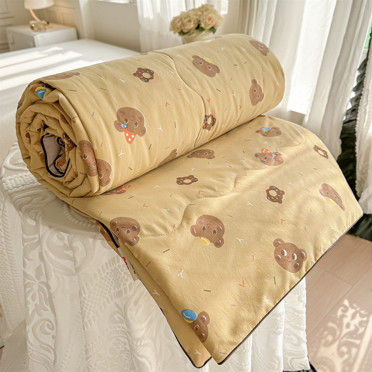 招财星家纺 2026新款A类水洗棉皱绉纱夏被空调被印花夏凉被子被芯（带质检报告买家秀） 甜心小熊