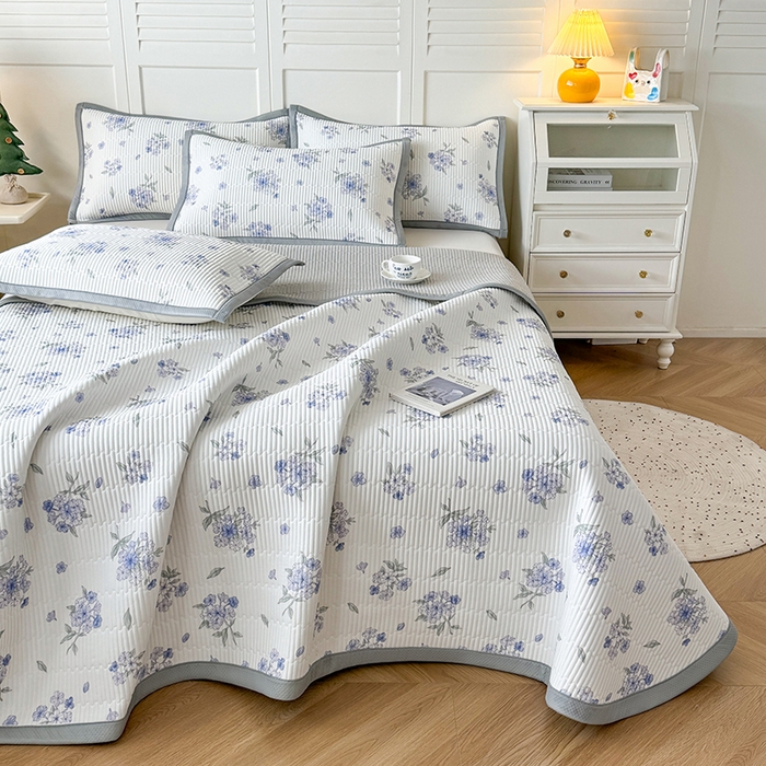 91家纺网 家纺一手货源 找家纺 卡罗兰 2026新款印花凉席双面可用冰丝凉席床盖单件三件四件套 半夏