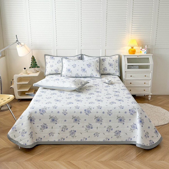 91家纺网 家纺一手货源 找家纺 卡罗兰 2026新款印花凉席双面可用冰丝凉席床盖单件三件四件套 半夏