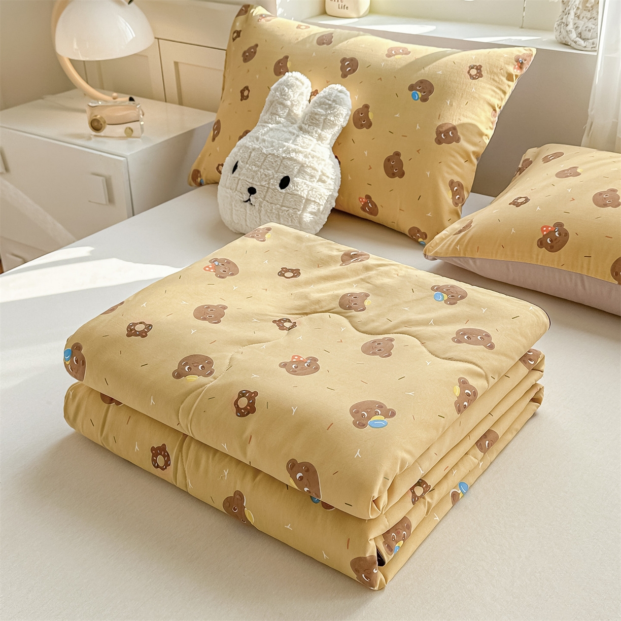 91家纺网 家纺一手货源 找家纺 招财星家纺 2026新款A类水洗棉皱绉纱夏被空调被印花夏凉被子被芯（带质检报告买家秀） 甜心小熊