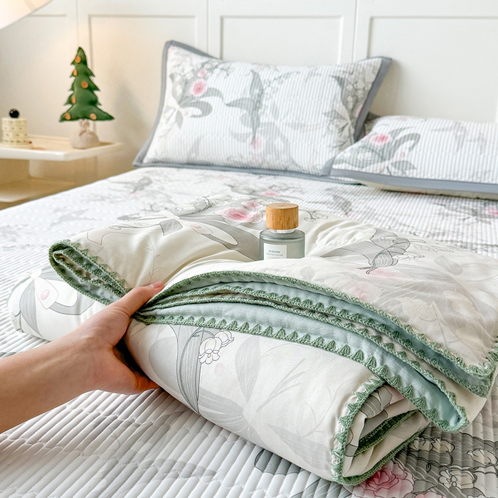 91家纺网 家纺一手货源 找家纺 卡罗兰 2026新款印花凉席双面可用冰丝凉席床盖单件三件四件套 春语