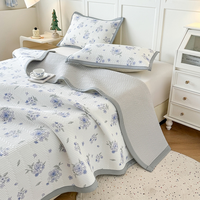 91家纺网 家纺一手货源 找家纺 卡罗兰 2026新款印花凉席双面可用冰丝凉席床盖单件三件四件套 半夏