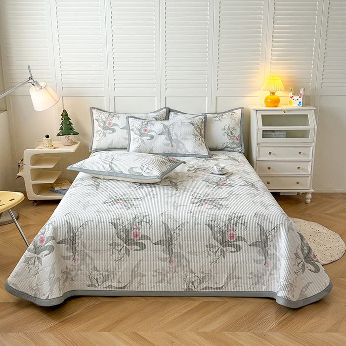 91家纺网 家纺一手货源 找家纺 卡罗兰 2026新款印花凉席双面可用冰丝凉席床盖单件三件四件套 春语