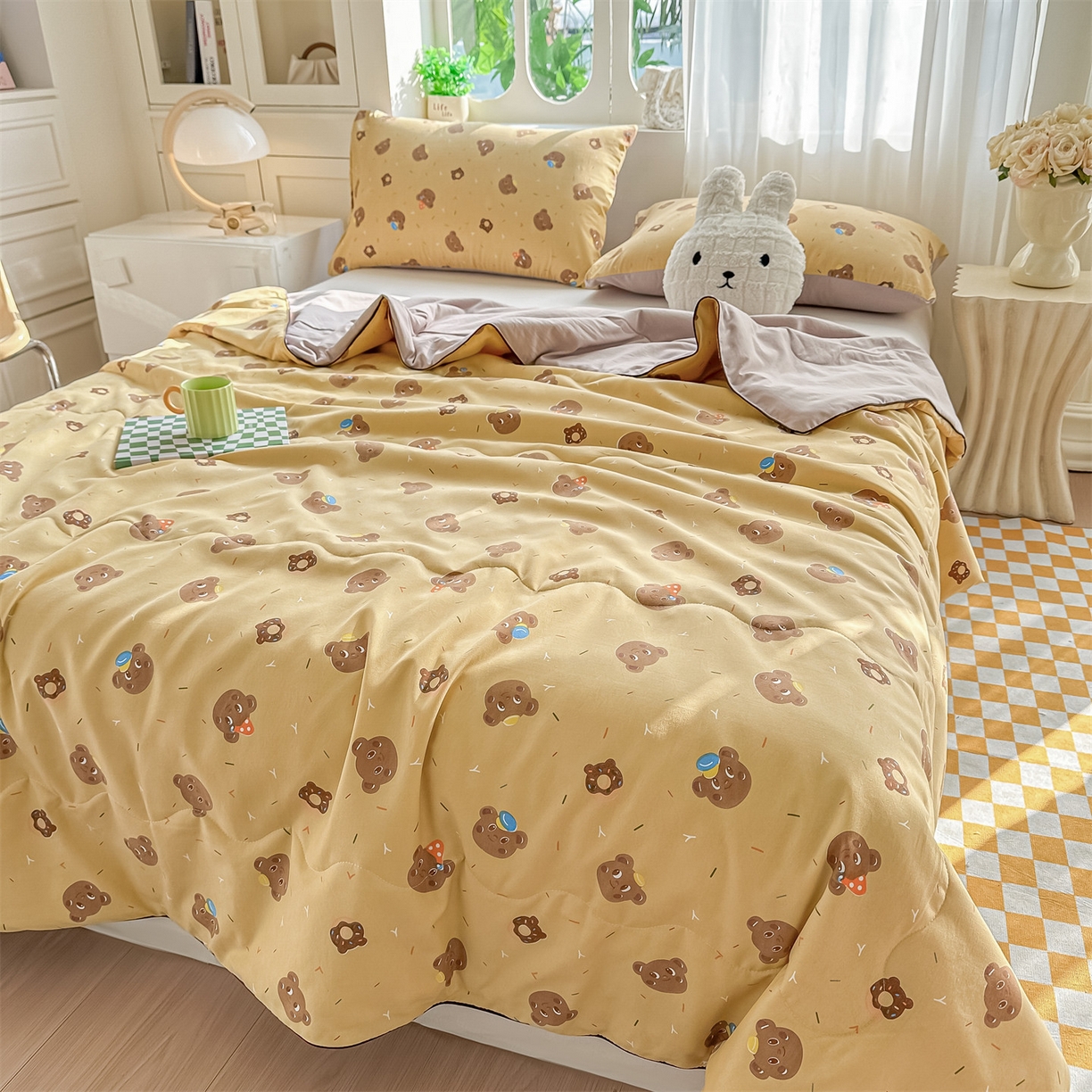 91家纺网 家纺一手货源 找家纺 招财星家纺 2026新款A类水洗棉皱绉纱夏被空调被印花夏凉被子被芯（带质检报告买家秀） 甜心小熊