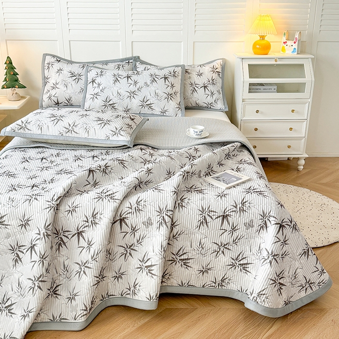 91家纺网 家纺一手货源 找家纺 卡罗兰 2026新款印花凉席双面可用冰丝凉席床盖单件三件四件套 墨竹