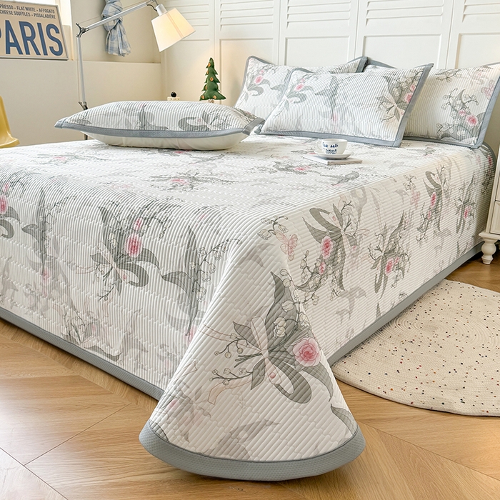 91家纺网 家纺一手货源 找家纺 卡罗兰 2026新款印花凉席双面可用冰丝凉席床盖单件三件四件套 春语