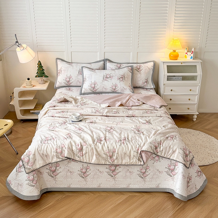 91家纺网 家纺一手货源 找家纺 卡罗兰 2026新款印花凉席双面可用冰丝凉席床盖单件三件四件套 百何