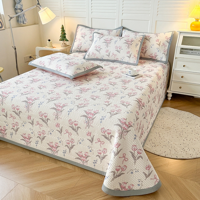 卡罗兰 2026新款印花凉席双面可用冰丝凉席床盖单件三件四件套 郁金香