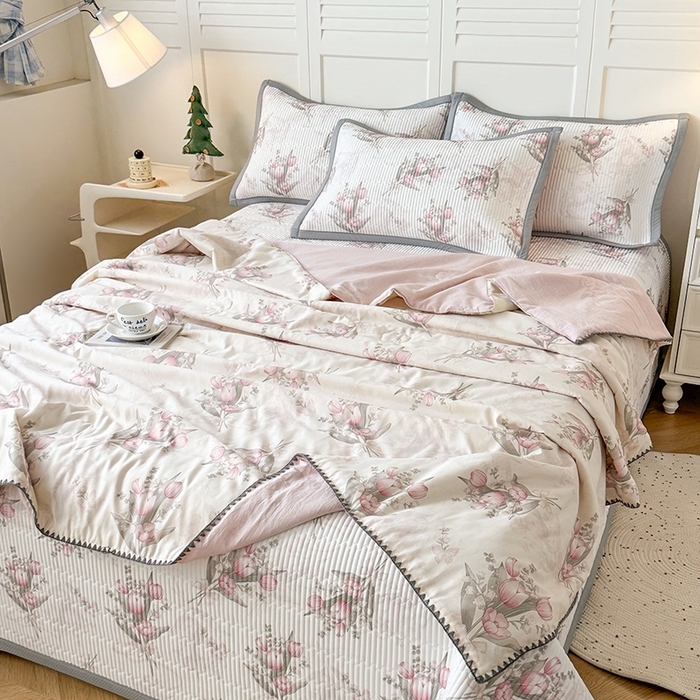 91家纺网 家纺一手货源 找家纺 卡罗兰 2026新款印花凉席双面可用冰丝凉席床盖单件三件四件套 百何