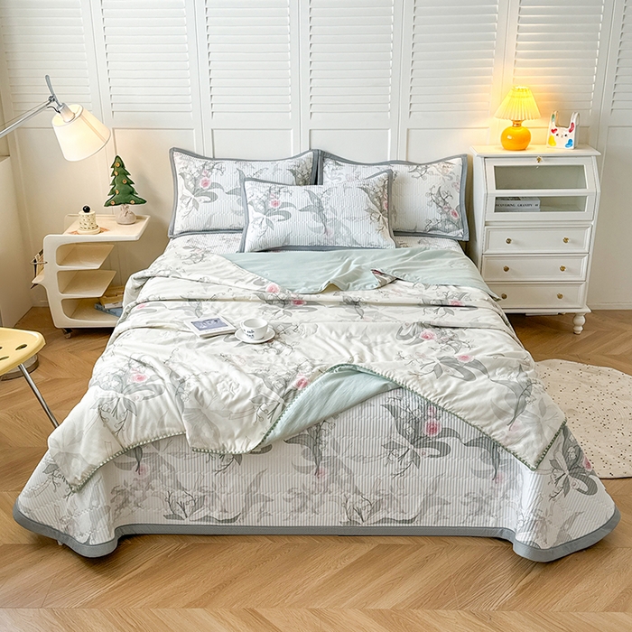 91家纺网 家纺一手货源 找家纺 卡罗兰 2026新款印花凉席双面可用冰丝凉席床盖单件三件四件套 春语