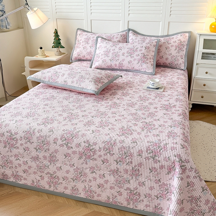 91家纺网 家纺一手货源 找家纺 卡罗兰 2026新款印花凉席双面可用冰丝凉席床盖单件三件四件套 杜鹃