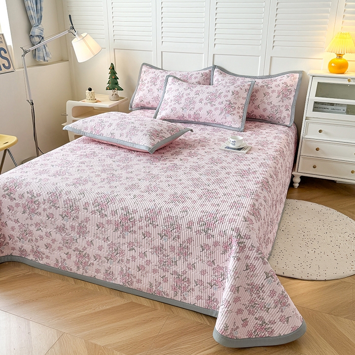 卡罗兰 2026新款印花凉席双面可用冰丝凉席床盖单件三件四件套 杜鹃