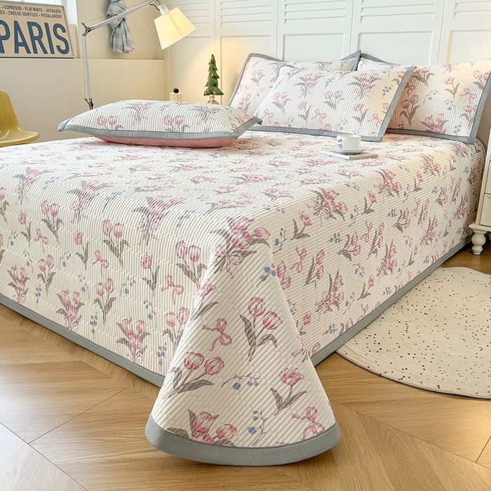 91家纺网 家纺一手货源 找家纺 卡罗兰 2026新款印花凉席双面可用冰丝凉席床盖单件三件四件套 郁金香