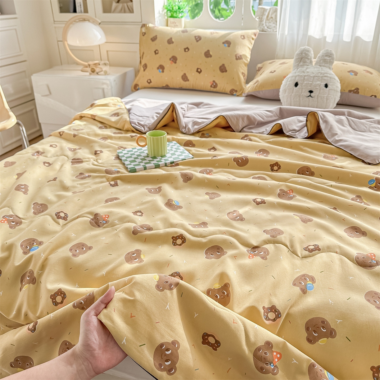 91家纺网 家纺一手货源 找家纺 招财星家纺 2026新款A类水洗棉皱绉纱夏被空调被印花夏凉被子被芯（带质检报告买家秀） 甜心小熊