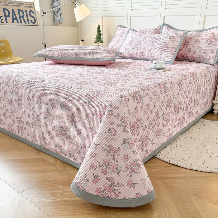 91家纺网 家纺一手货源 找家纺 卡罗兰 2026新款印花凉席双面可用冰丝凉席床盖单件三件四件套 杜鹃