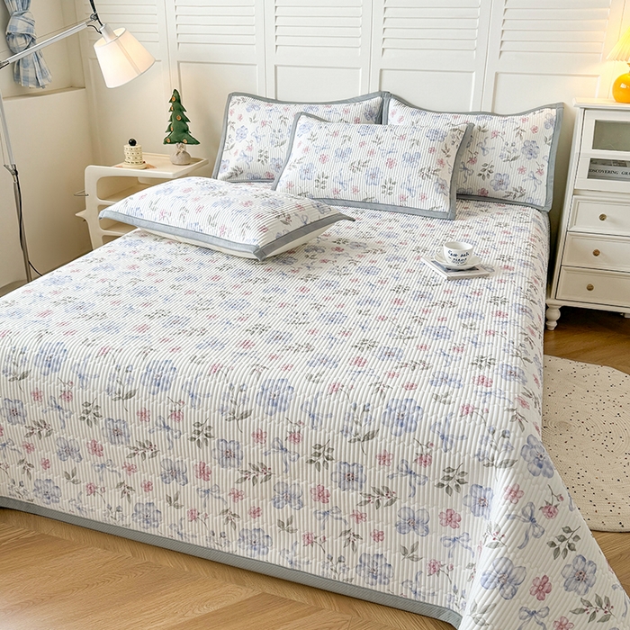 91家纺网 家纺一手货源 找家纺 卡罗兰 2026新款印花凉席双面可用冰丝凉席床盖单件三件四件套 缤纷