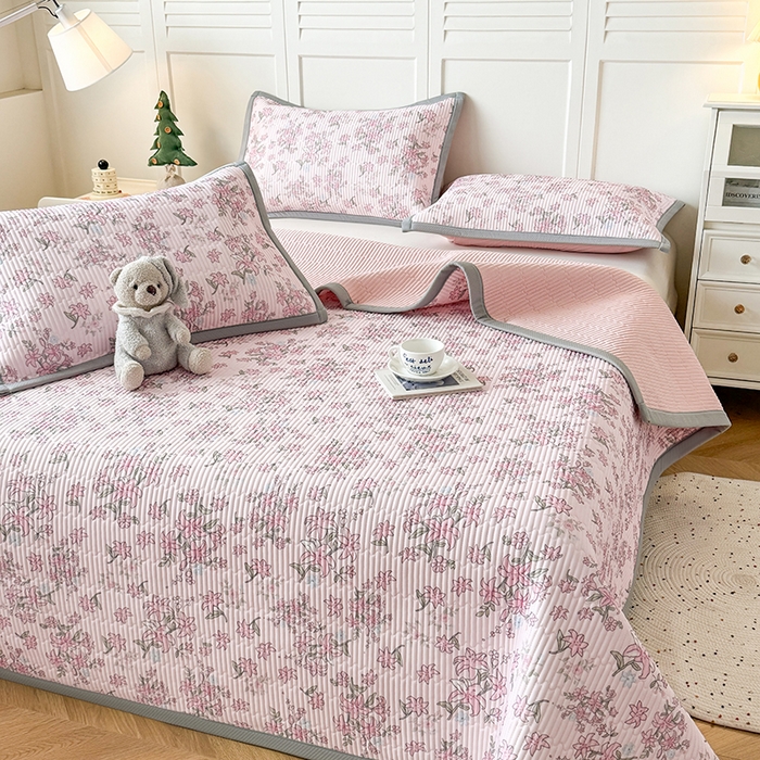 91家纺网 家纺一手货源 找家纺 卡罗兰 2026新款印花凉席双面可用冰丝凉席床盖单件三件四件套 杜鹃