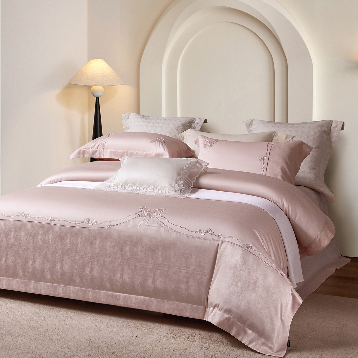 蒂爵 2026新款天丝棉提花四件套 高雅粉