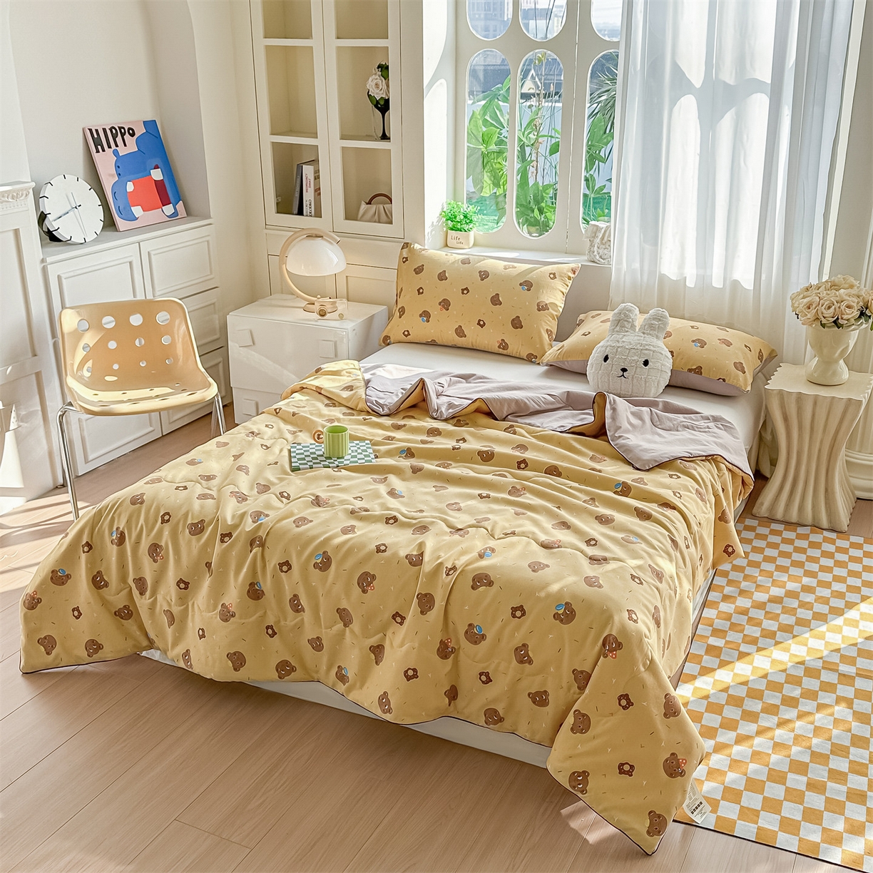 91家纺网 家纺一手货源 找家纺 招财星家纺 2026新款A类水洗棉皱绉纱夏被空调被印花夏凉被子被芯（带质检报告买家秀） 甜心小熊