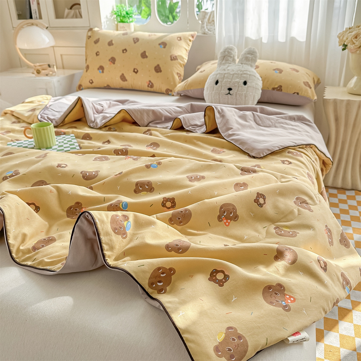 91家纺网 家纺一手货源 找家纺 招财星家纺 2026新款A类水洗棉皱绉纱夏被空调被印花夏凉被子被芯（带质检报告买家秀） 甜心小熊