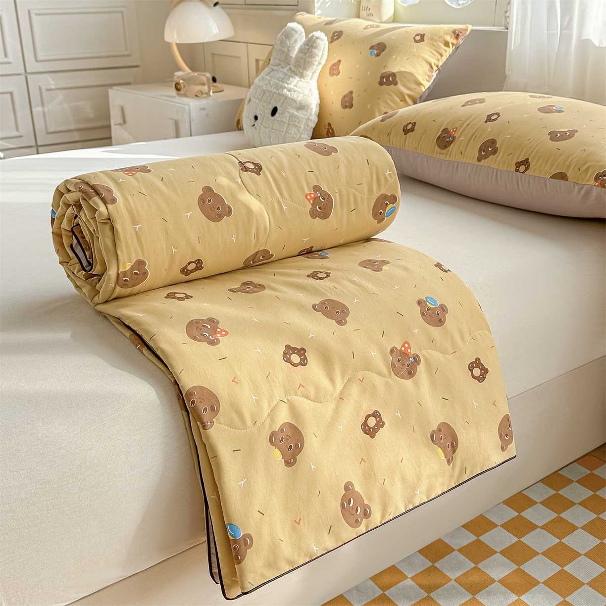 91家纺网 家纺一手货源 找家纺 招财星家纺 2026新款A类水洗棉皱绉纱夏被空调被印花夏凉被子被芯（带质检报告买家秀） 甜心小熊