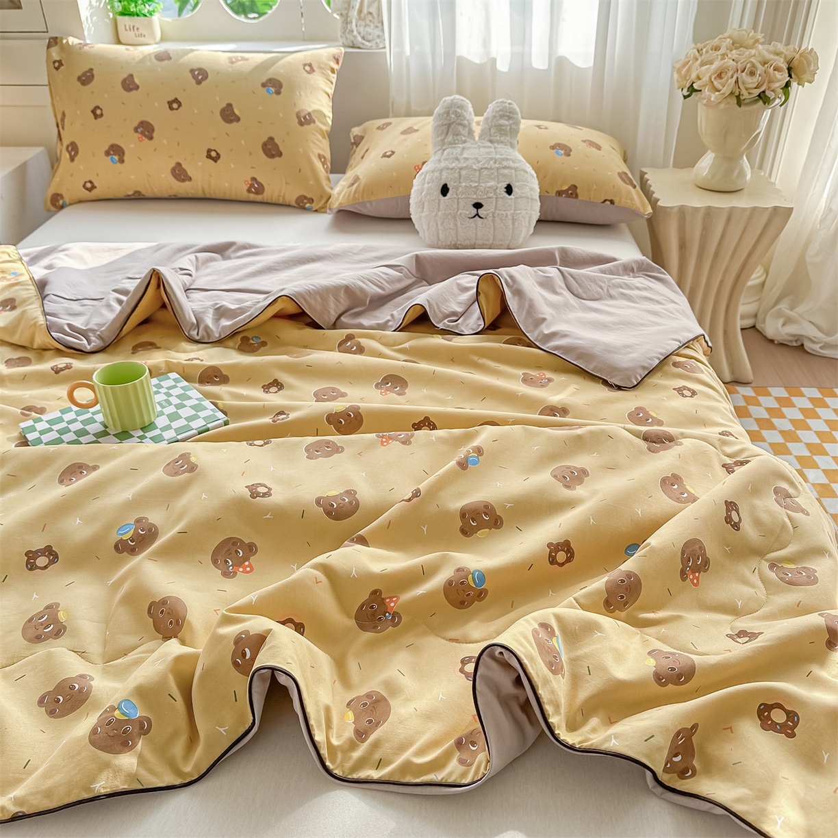 91家纺网 家纺一手货源 找家纺 招财星家纺 2026新款A类水洗棉皱绉纱夏被空调被印花夏凉被子被芯（带质检报告买家秀） 甜心小熊