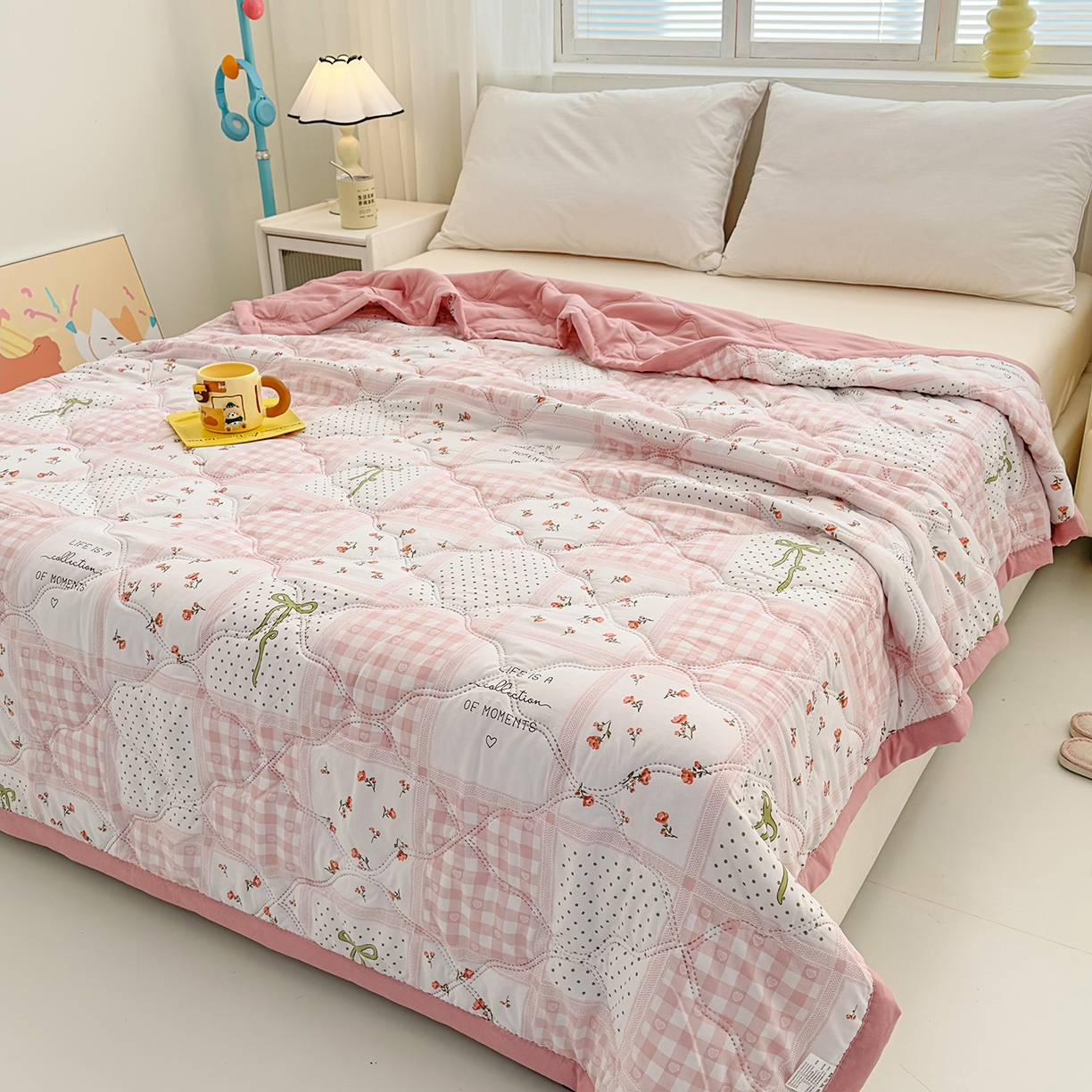 91家纺网 家纺一手货源 找家纺 悦织湾家纺 2026新款超声波夏凉被印花水洗棉夏被供货批发赠品礼品被便宜夏被 拼拼乐