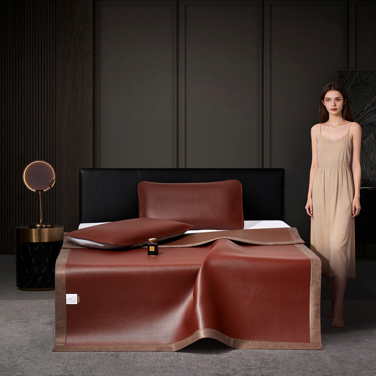 91家纺网 家纺一手货源 找家纺 （总）yyds网供 仿真牛皮席夏季高端软席凉感PE皮藤席子超纤皮革软凉席外贸版双面凉感加厚雪藤