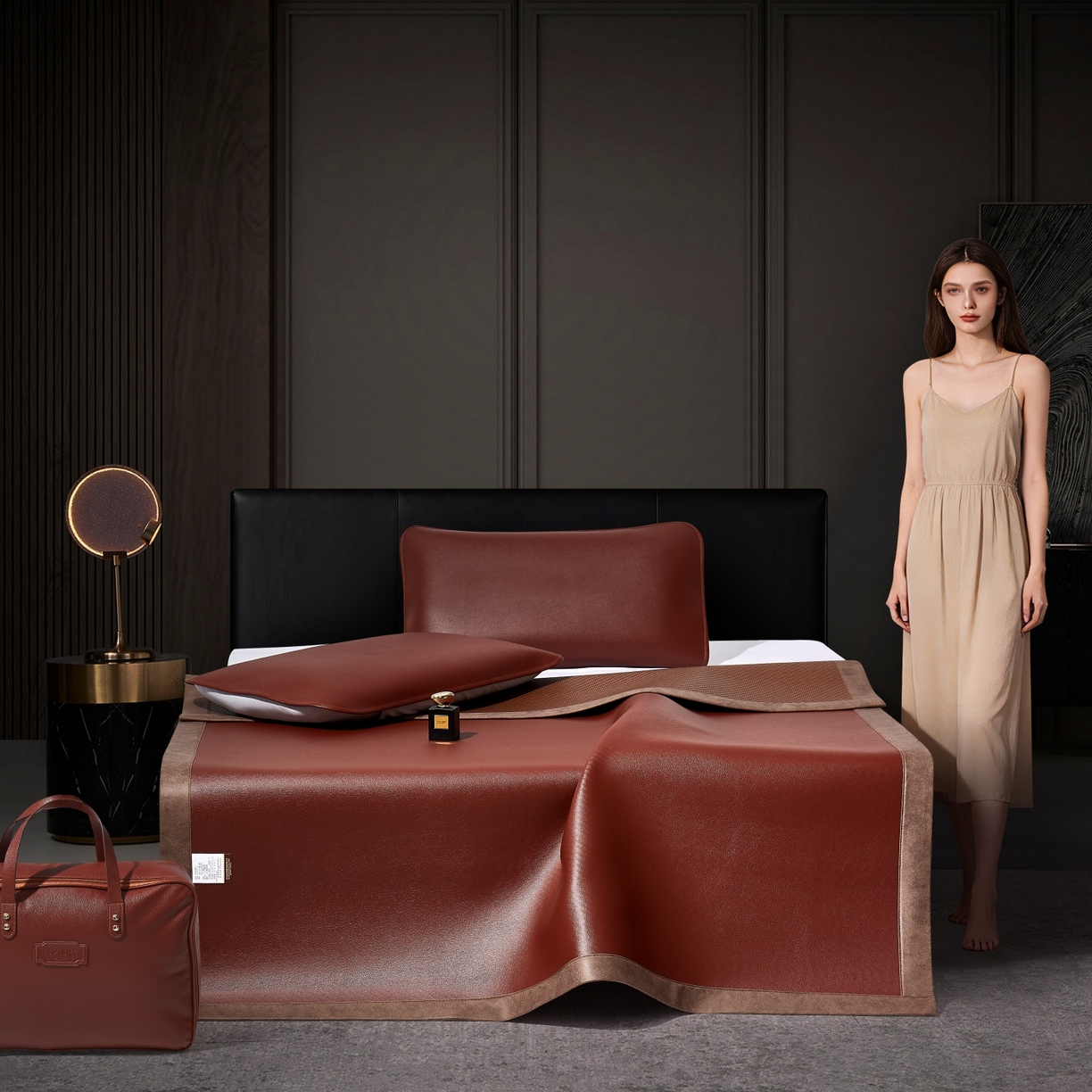 91家纺网 家纺一手货源 找家纺 （总）yyds网供 仿真牛皮席夏季高端软席凉感PE皮藤席子超纤皮革软凉席外贸版双面凉感加厚雪藤