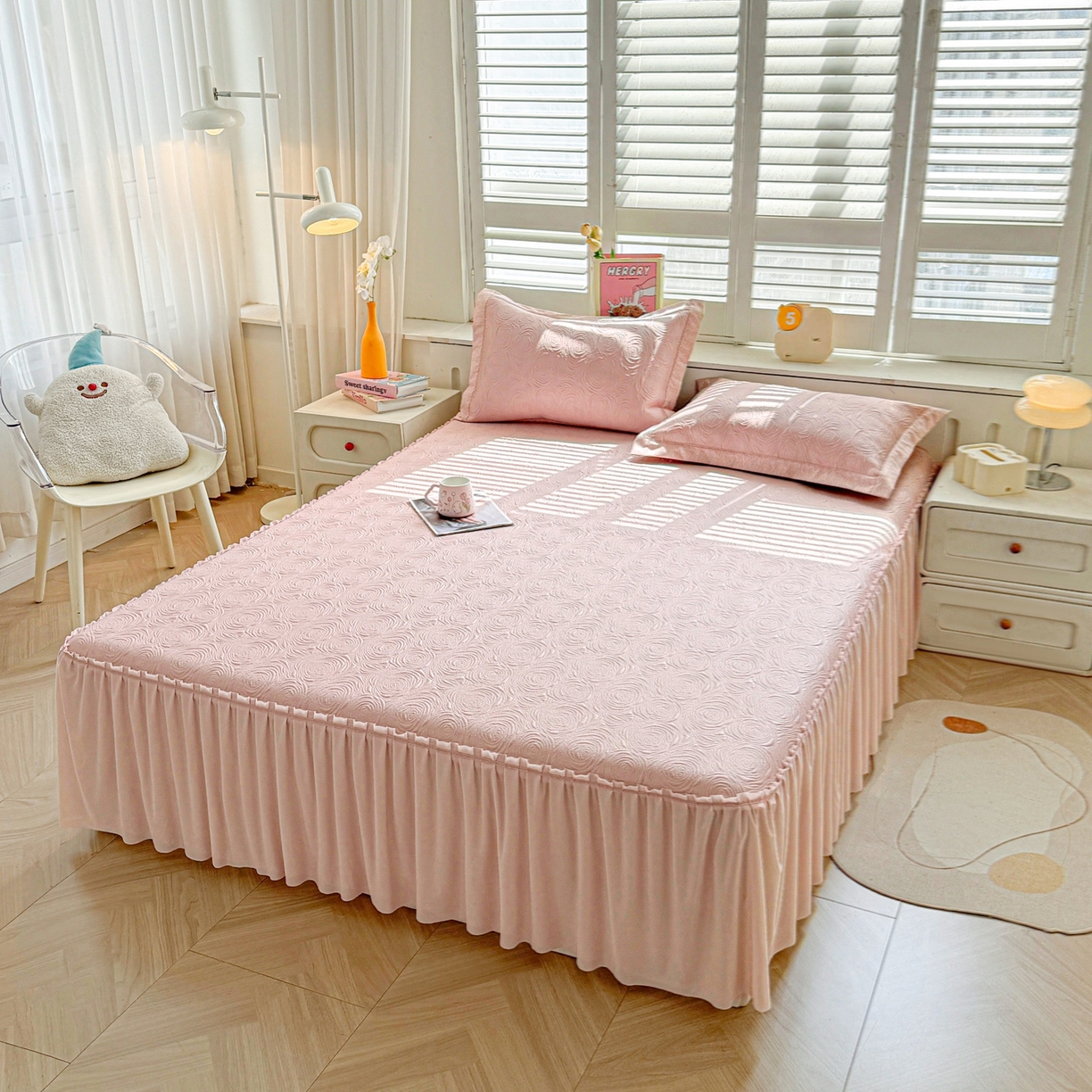 91家纺网 家纺一手货源 找家纺 席都凉席工厂店 2026年款玫瑰提花凉感豆豆席云感亲肤可水洗夏凉软席床裙款-云柔玫瑰 云柔玫瑰-樱花粉床裙款