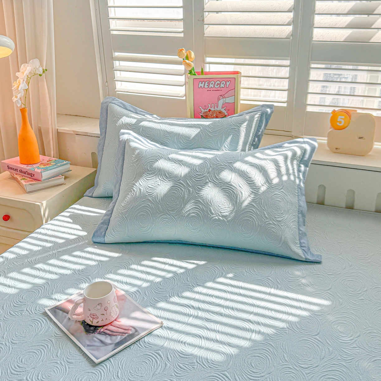 91家纺网 家纺一手货源 找家纺 席都凉席工厂店 2026年款玫瑰提花凉感豆豆席云感亲肤可水洗夏凉软席床裙款-云柔玫瑰 云柔玫瑰-湖水蓝床裙款