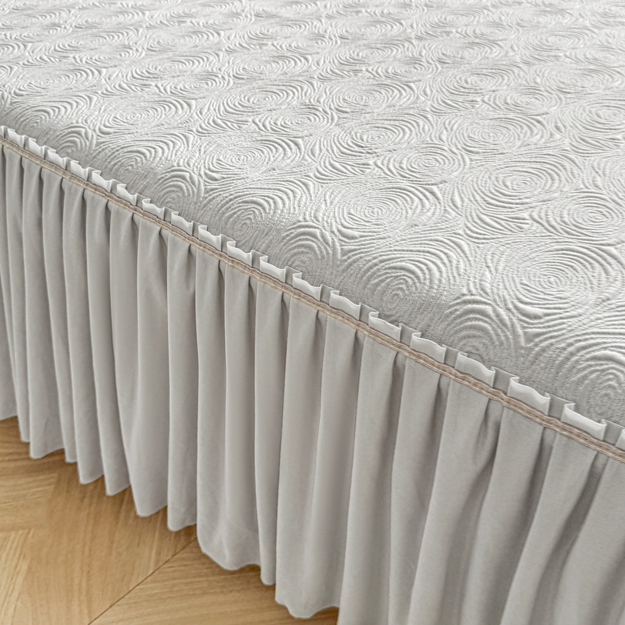 91家纺网 家纺一手货源 找家纺 席都凉席工厂店 2026年款玫瑰提花凉感豆豆席云感亲肤可水洗夏凉软席床裙款-云柔玫瑰 云柔玫瑰-云烟灰床裙款